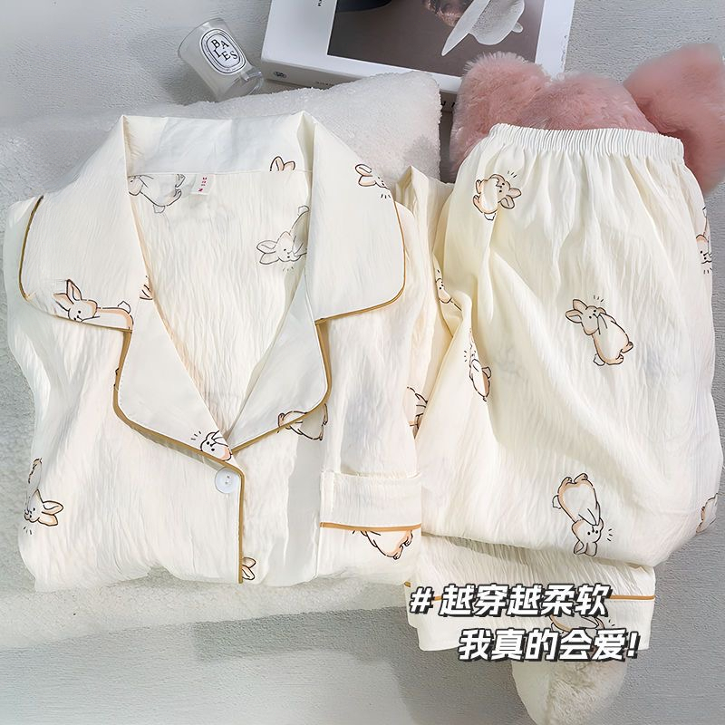 云朵棉奶白小兔冬季睡衣女德绒珊瑚爆款2025新款家居服长袖裤套装