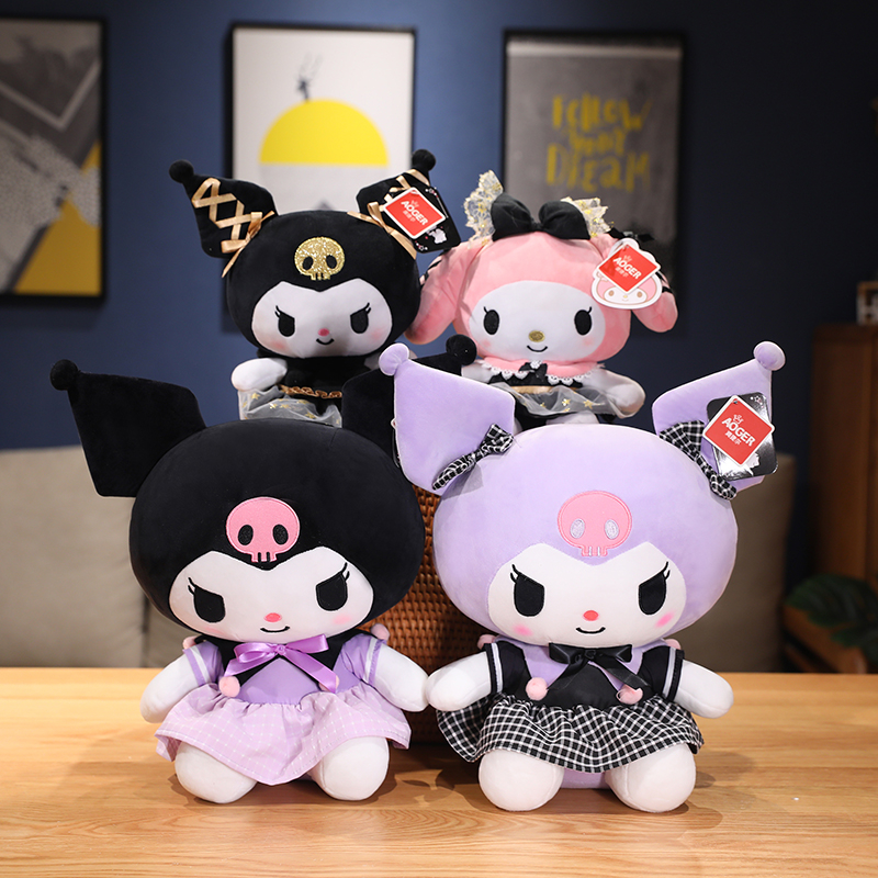 正版三丽鸥授权黑金库洛米材质HelloKitty美乐蒂可爱毛绒玩具公仔