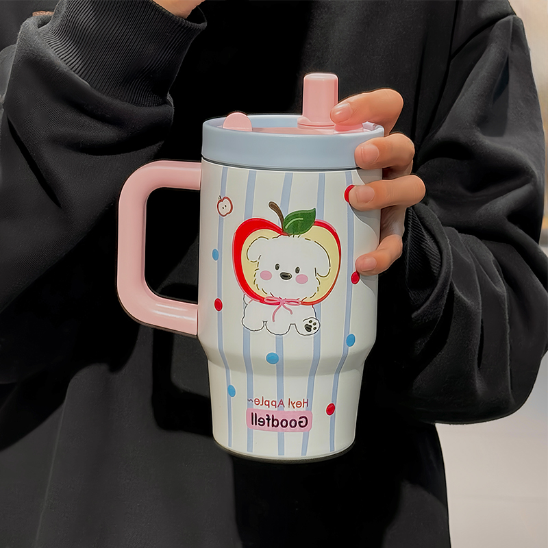 保温杯女2026新款高颜值陶瓷内胆吸管杯学生大容量冰霸杯儿童水杯