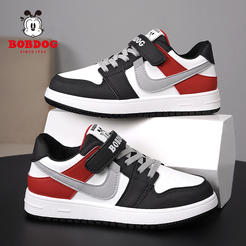 巴布豆儿童鞋子男童板鞋皮面休闲鞋中大童软底防滑运动鞋女童6-12