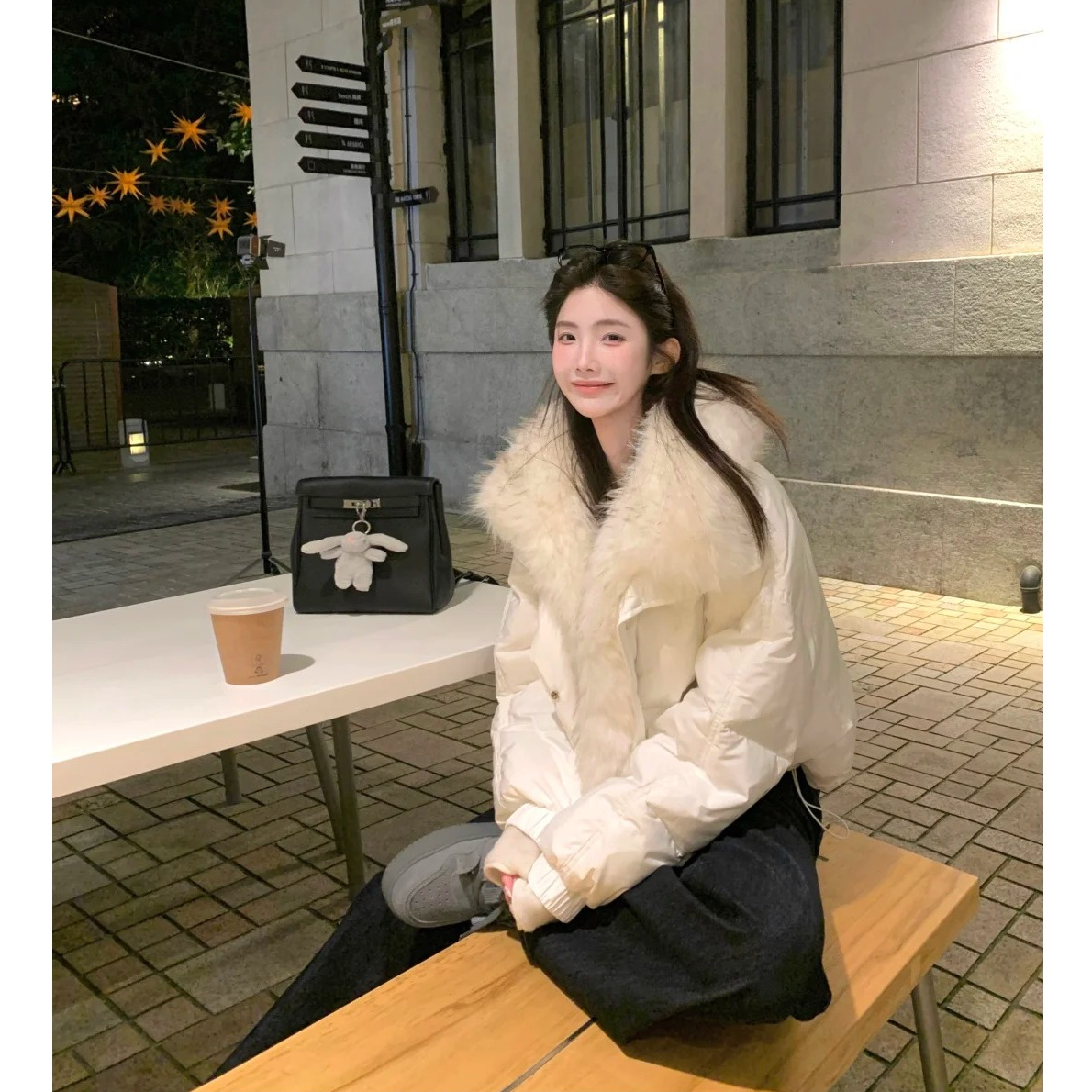 MARIE.COCO简约百搭今年流行高级感超好看白色毛毛领棉服外套女