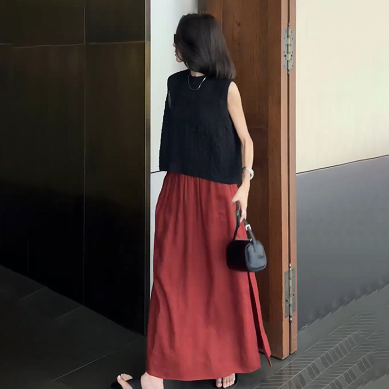 慵懒风一整套穿搭女2025年夏季新款无袖T恤上衣高腰半身裙两件套