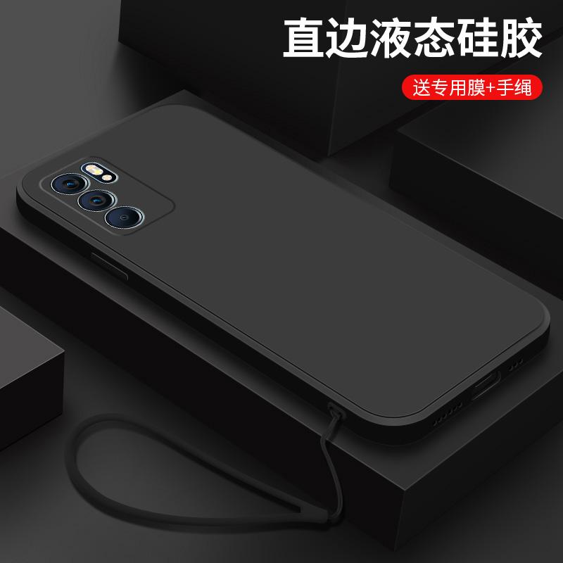 经典黑色opporeno6手机壳简约男新款液态硅胶Reno6Pro纯色防摔女
