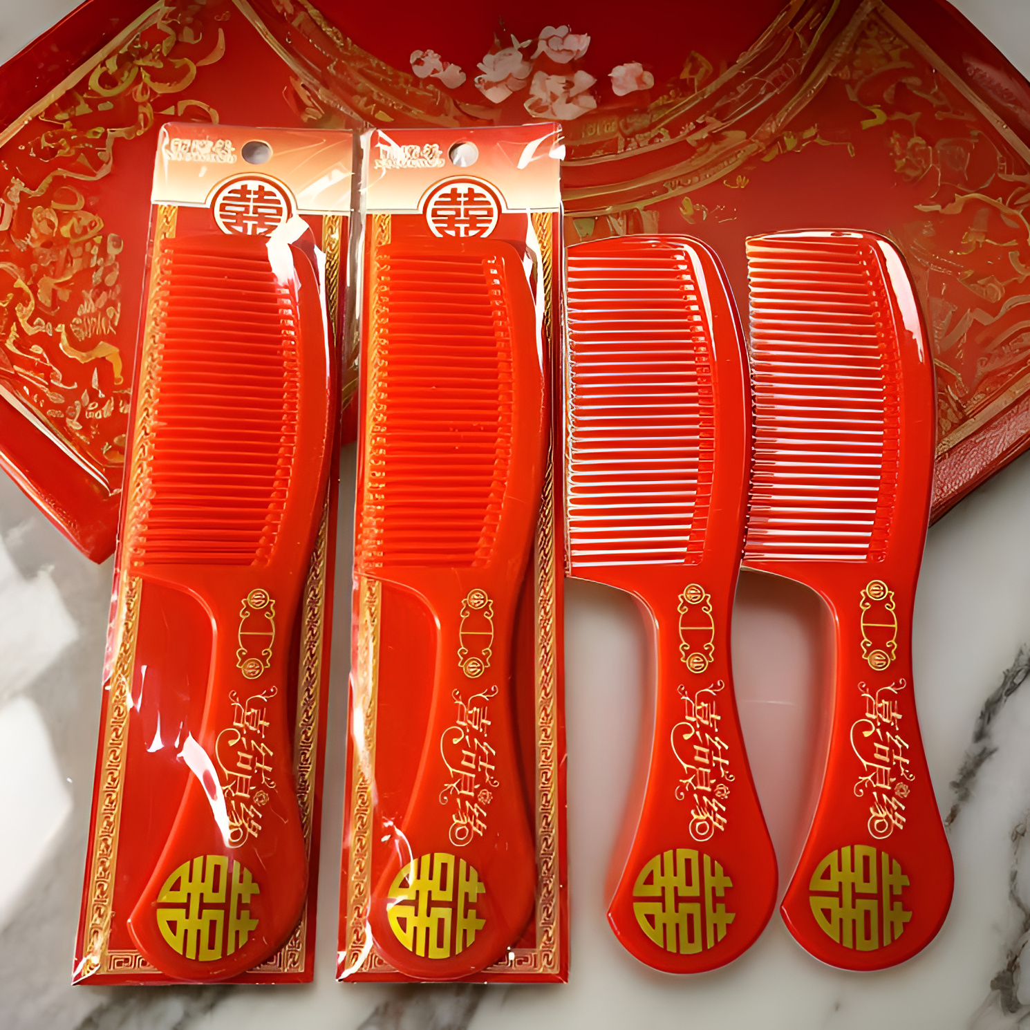 梳子结婚一对婚庆粗齿中齿梳子耐用家用红色新款刻字婚礼加厚对梳