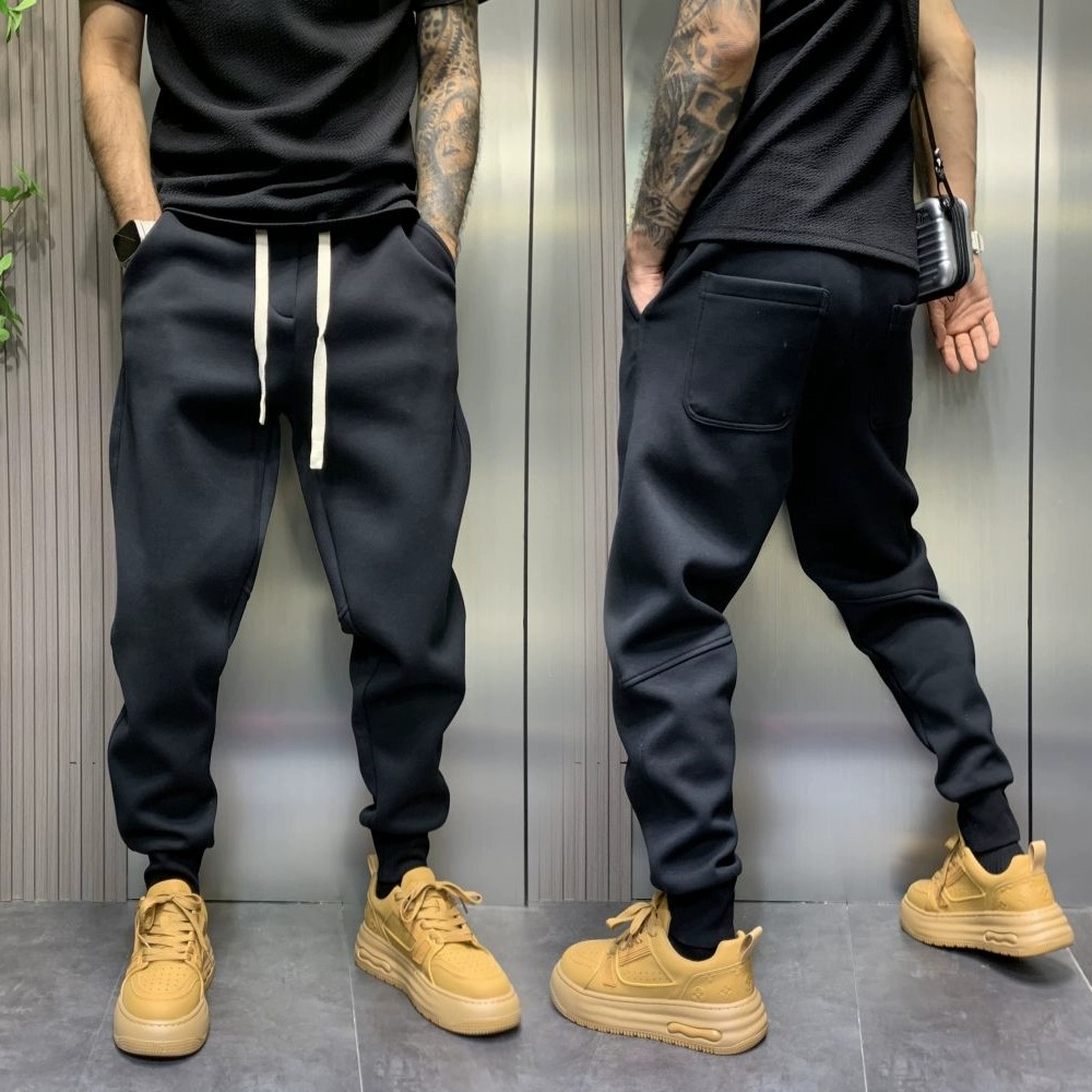 2024新款休闲卫裤男士百搭修身黑色运动哈伦裤子九分秋冬季束脚裤