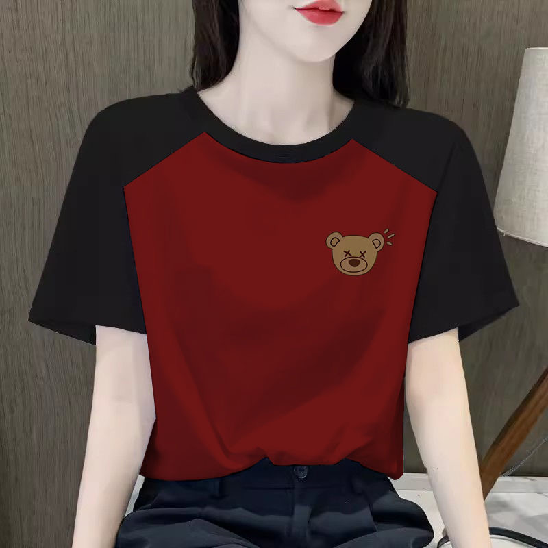 短袖t恤女2024新款爆款夏季洋气拼接撞色百搭显瘦上衣设计感女装