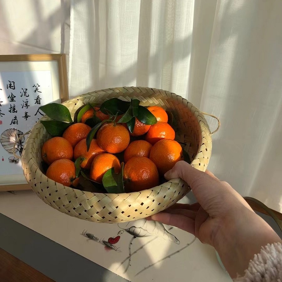 竹编馒头筐竹制果盘双层鸟巢篮竹制品家用零食收纳盘竹篮竹篓