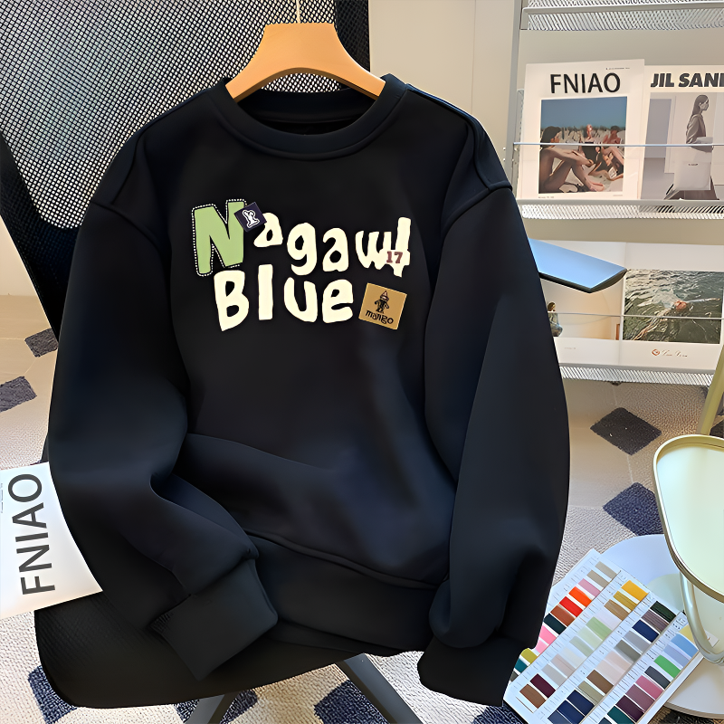 啄木鸟2025秋冬季加绒加厚男百搭卫衣圆领宽松长袖T恤打底衫潮流