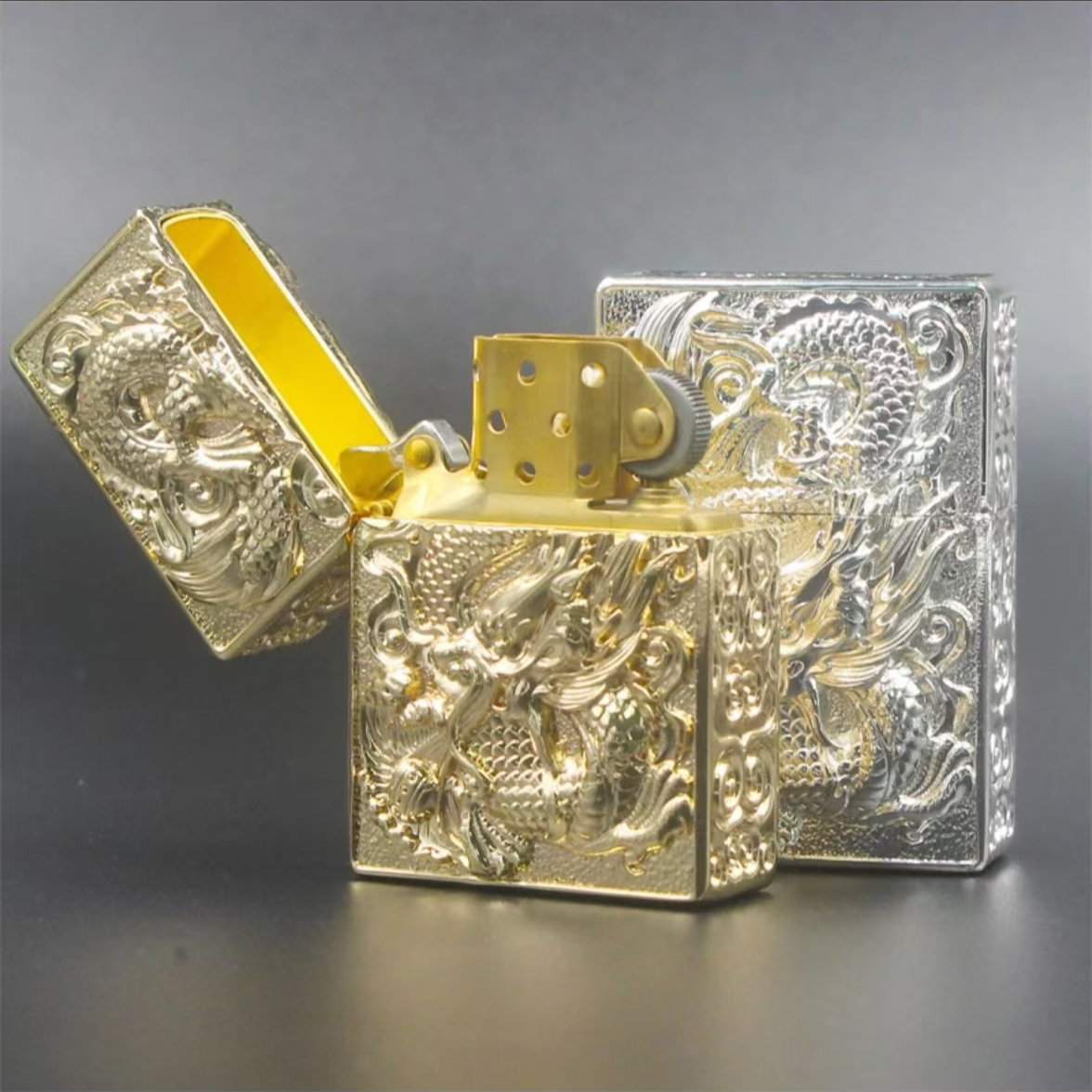 ZORRO佐罗金色立体盔甲龙凤重盔甲铜防风煤油打火机原装重甲机