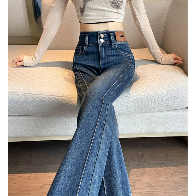 美式微喇牛仔裤女秋季大码胖mm辣妹高腰弹力遮胯宽松喇叭裤阔腿裤