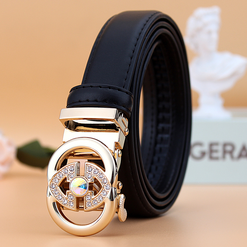 女士高档商务皮带简约百搭真皮装饰牛仔裤休闲腰带黑色自动扣裤带