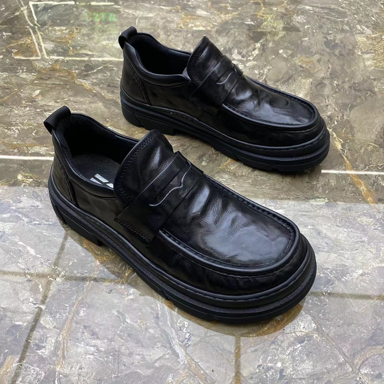 真皮男鞋秋季新款男士一脚蹬商务休闲鞋英伦潮流百搭黑色厚底皮鞋