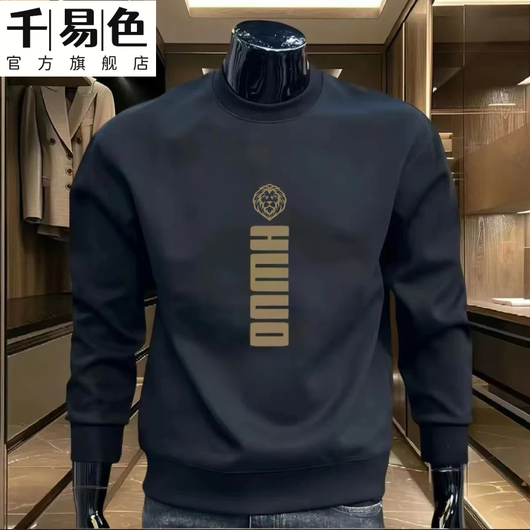 冬季加绒高级感卫衣美式新款青春帅长袖圆领保暖上衣男士休闲潮牌