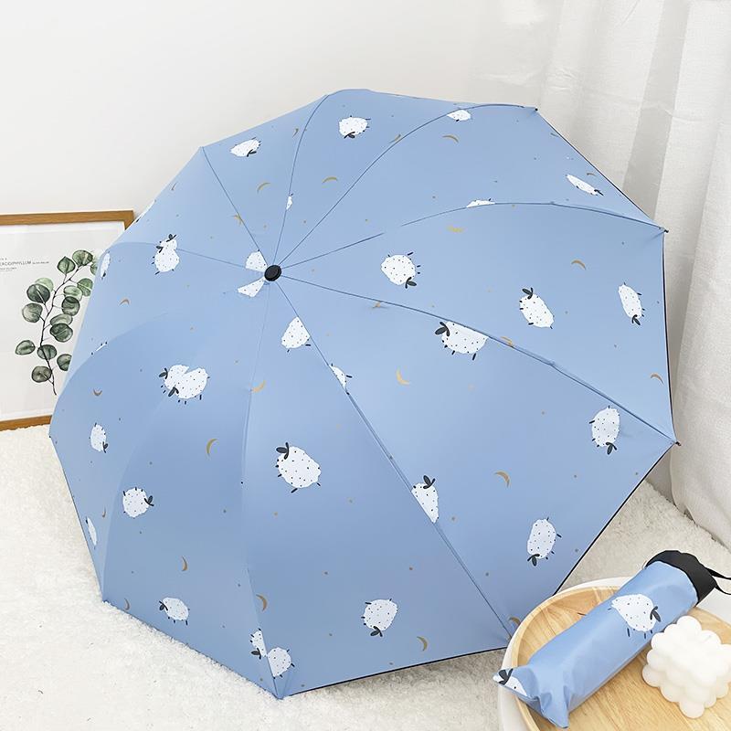 防紫外线双人雨伞学生印花太阳伞黑胶折叠伞便携遮阳晴雨两用手动