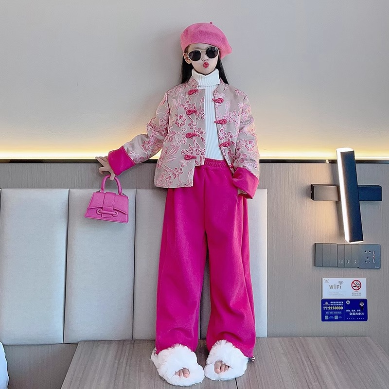 女童套装秋冬装2025新款时髦洋气中式唐装年服中大儿童冬季丝棉服