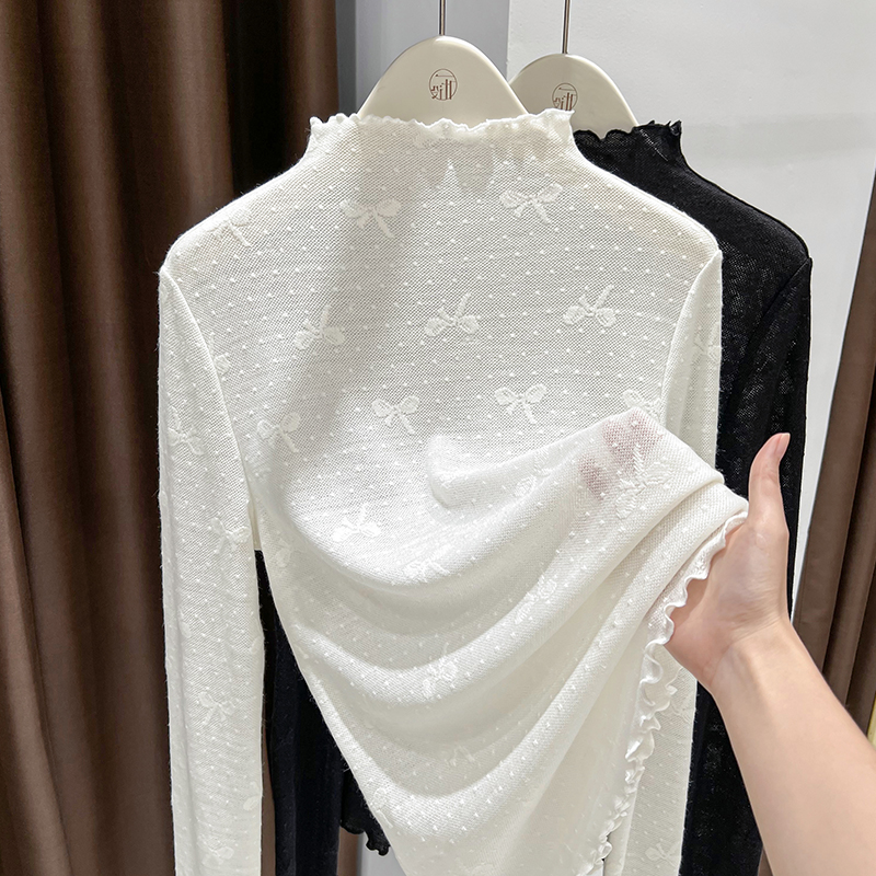 杏色半高领蕾丝打底衫女爆款2025新款秋冬蝴蝶针织内搭设计感上衣
