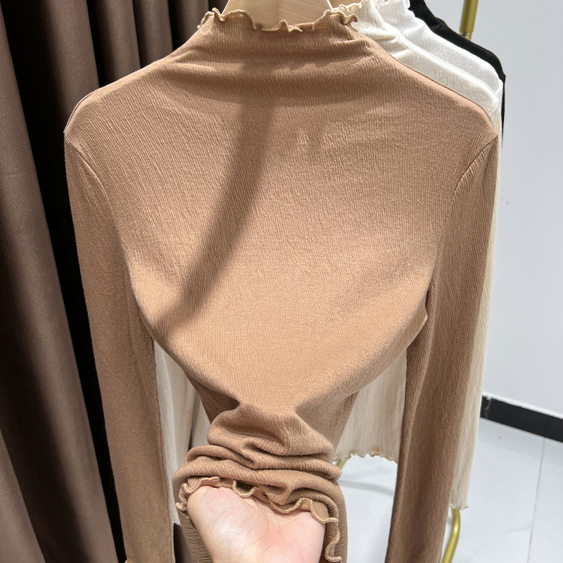 气质驼色T恤保暖半高领长袖打底衫上衣女秋冬季内搭修身亲肤小衫