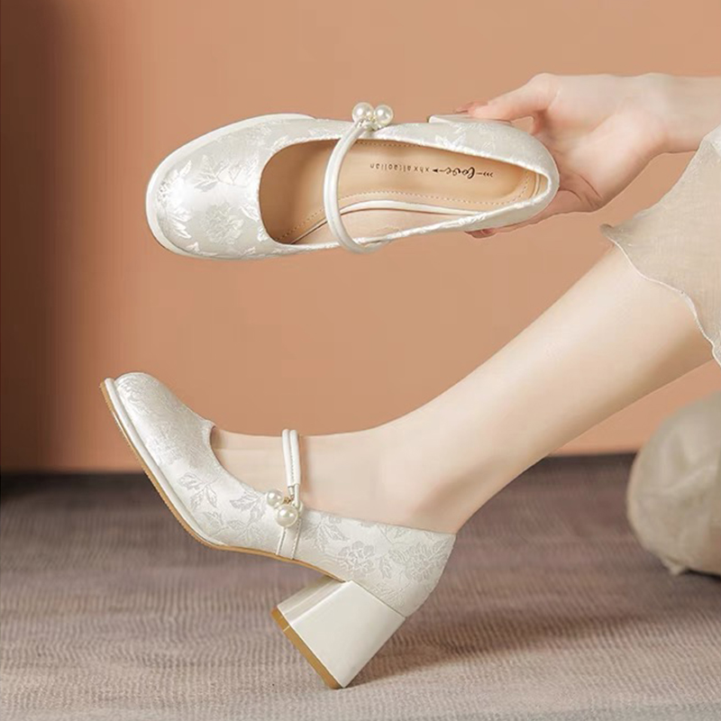 玛丽珍女鞋2024新款夏配裙子国风新中式旗袍鞋晚晚温柔伴娘高跟鞋