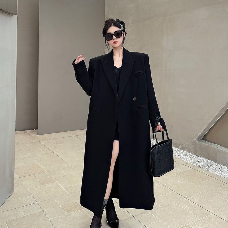 长款西装外套女2025秋冬欧若拉风杂志模特高级感宽松加厚西服大衣