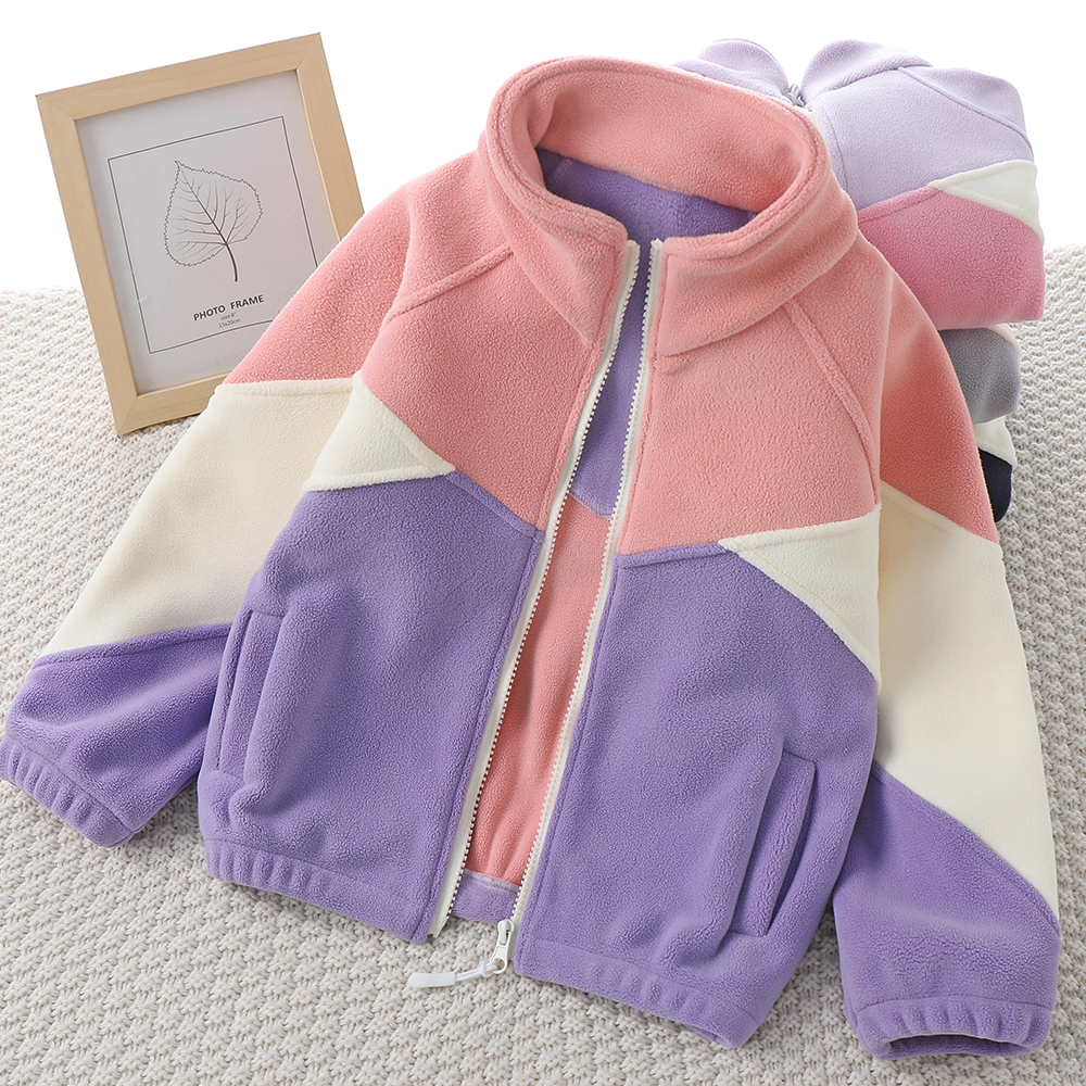 女童摇粒绒外套春秋新款女孩保暖立领拉链上衣儿童深秋中大童卫衣