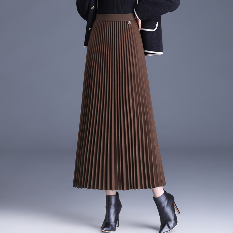 百褶裙女秋冬毛呢长裙子2025新款高腰显瘦半身裙垂感气质a字裙厚