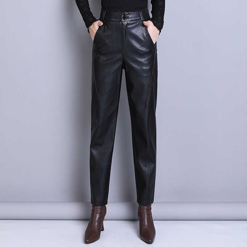 小个子PU皮裤小脚裤女秋冬新款通勤显瘦哈伦裤外穿休闲萝卜裤