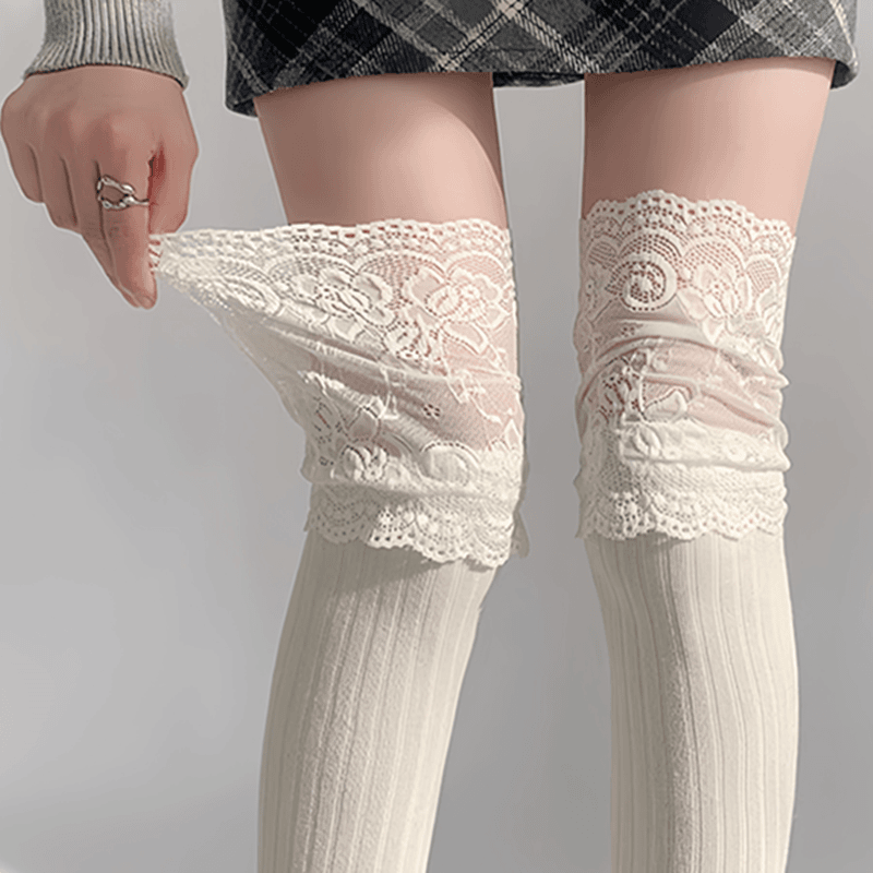 美拉德风堆堆小腿袜四季蕾丝花边高筒袜长筒靴袜女搭配骑士靴百搭