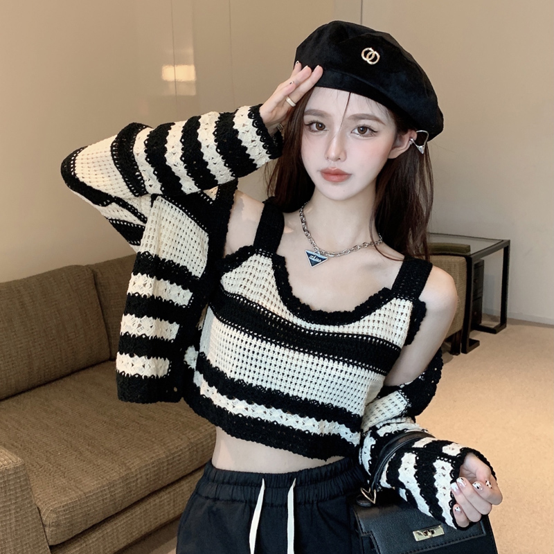 【秋季新款】提拉米苏小众纯欲风辣妹短款上衣别致吊带两件套