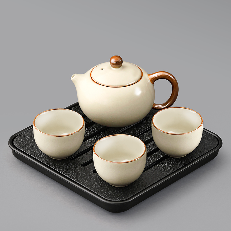 功夫茶具汝窑套装高档泡茶个人专用精致小茶台单人三件套茶杯喝茶