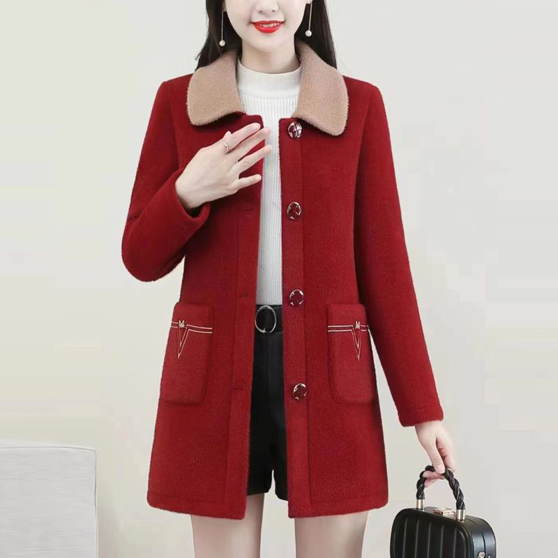 中长款大码女装中年妈妈修身显瘦高贵气质貂绒毛呢外套秋冬大衣女
