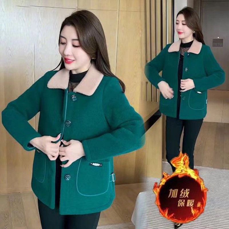 2025秋冬外套女加绒洋气百搭保暖宽松皮毛一体老人女装妈妈款冬季