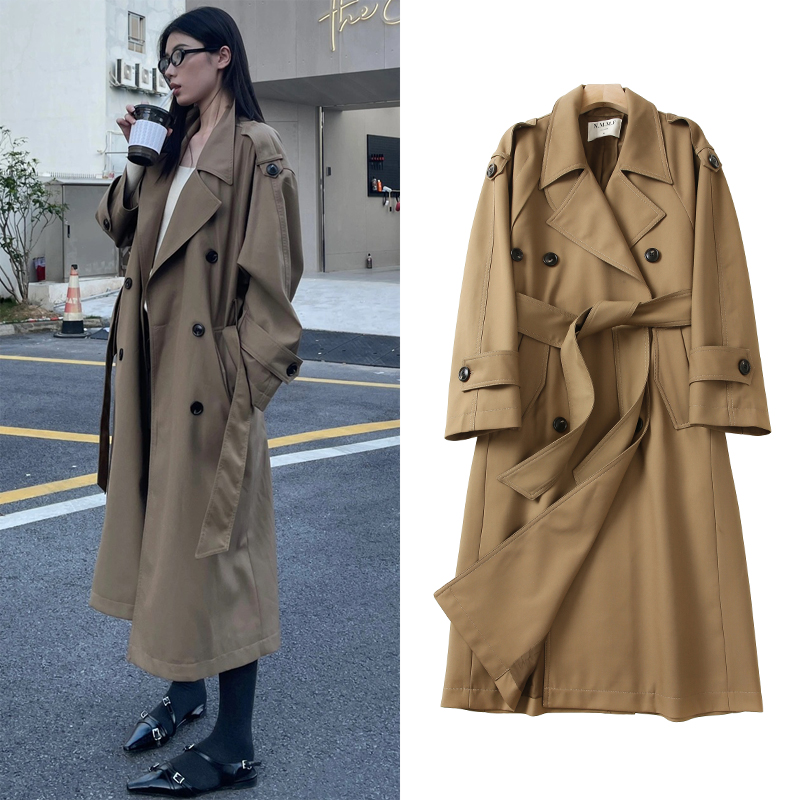 ZXLSTUDIO 巴黎旧梦经典廓形大翻领双排扣中长款气质风衣外套女