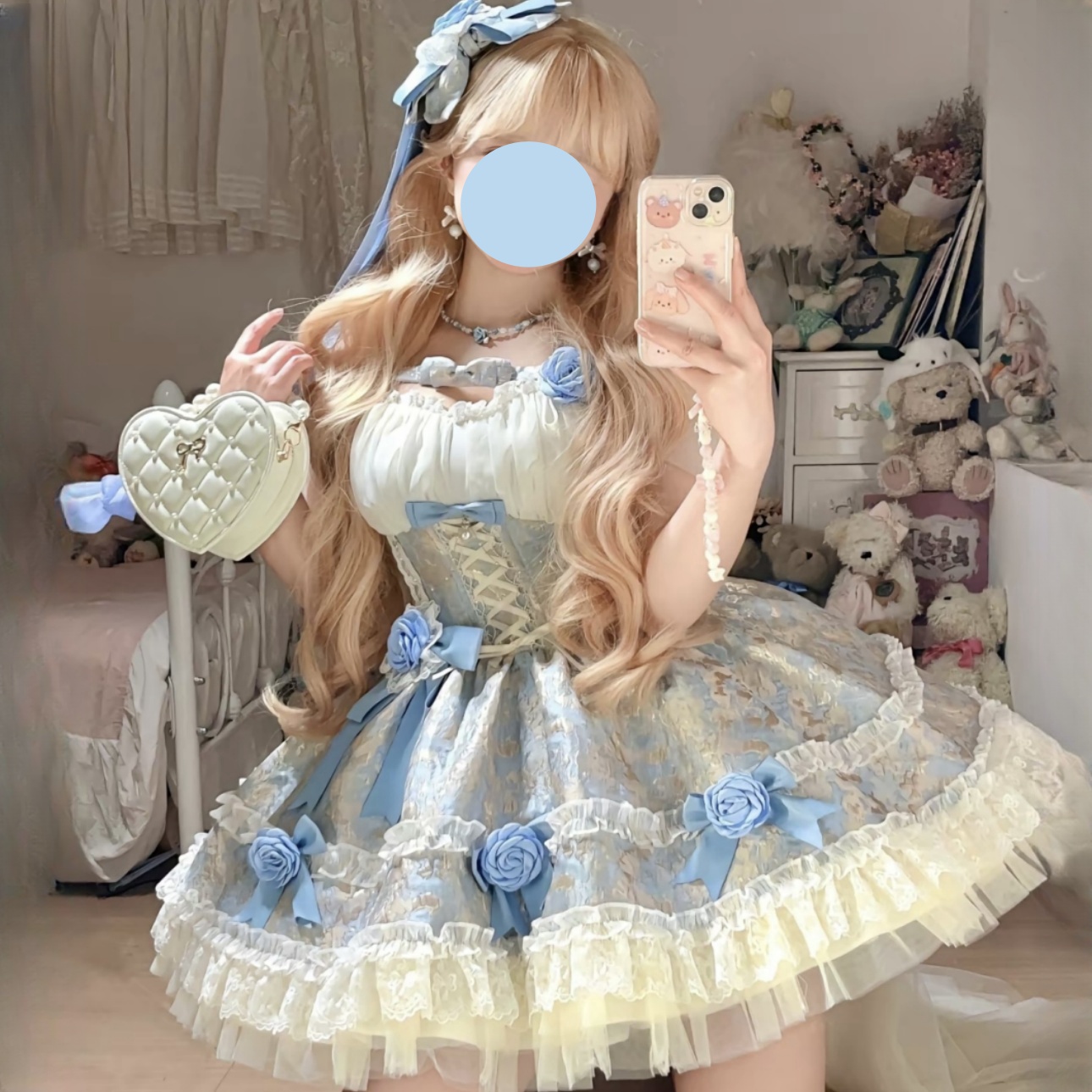 【现货】桔梗少女花园粉蓝提花面料春日感少女风甜美公主风洛丽塔