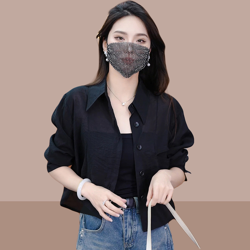 黑色衬衫女款2025夏季新款休闲通勤女装高级感薄款衬衣小个子上衣