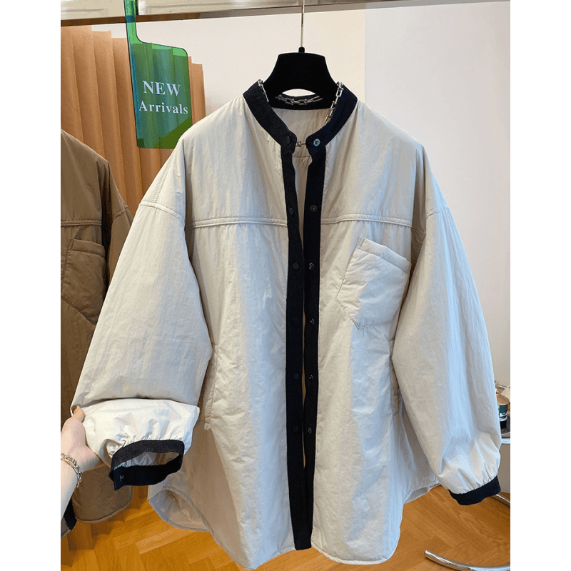 高级感轻薄棉服女2024年新款冬季中长款宽松大版夹棉衬衫式外套潮