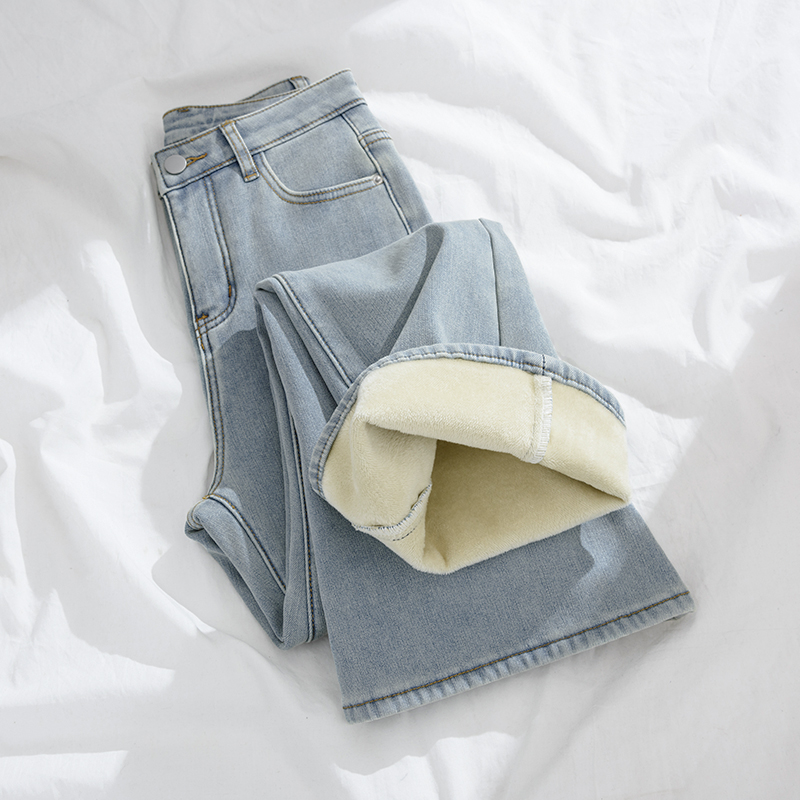 浅色加绒喇叭牛仔裤女秋冬2025年新款爆款高腰显瘦加厚冬季微喇裤