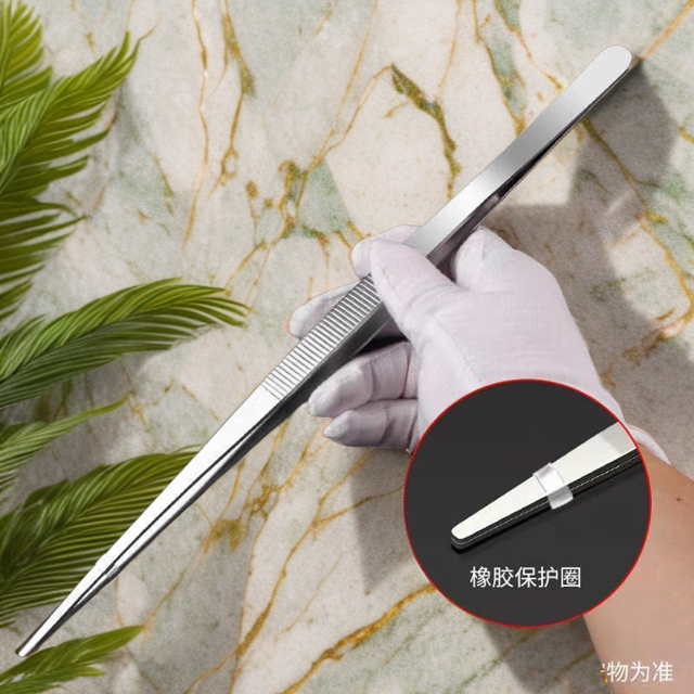 加长不锈钢镊子鱼缸造景超长加厚多肉专用弯头夹子工具