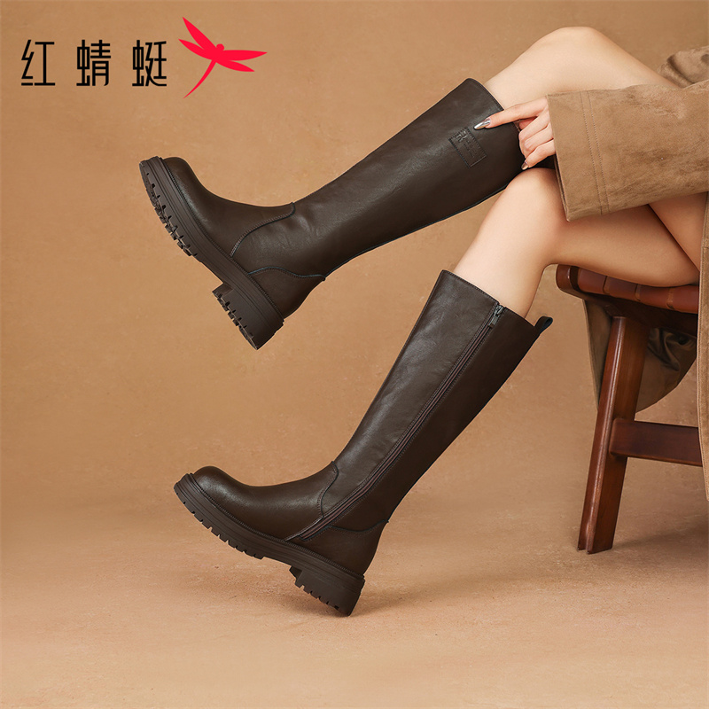 红蜻蜓不过膝弹力靴女2025秋冬新款时尚百搭舒适轻便不累脚长筒靴
