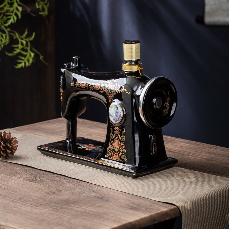 金粉之恋复古情怀缝纫机清香型白酒53度1500ml景德镇陶瓷53%Vol