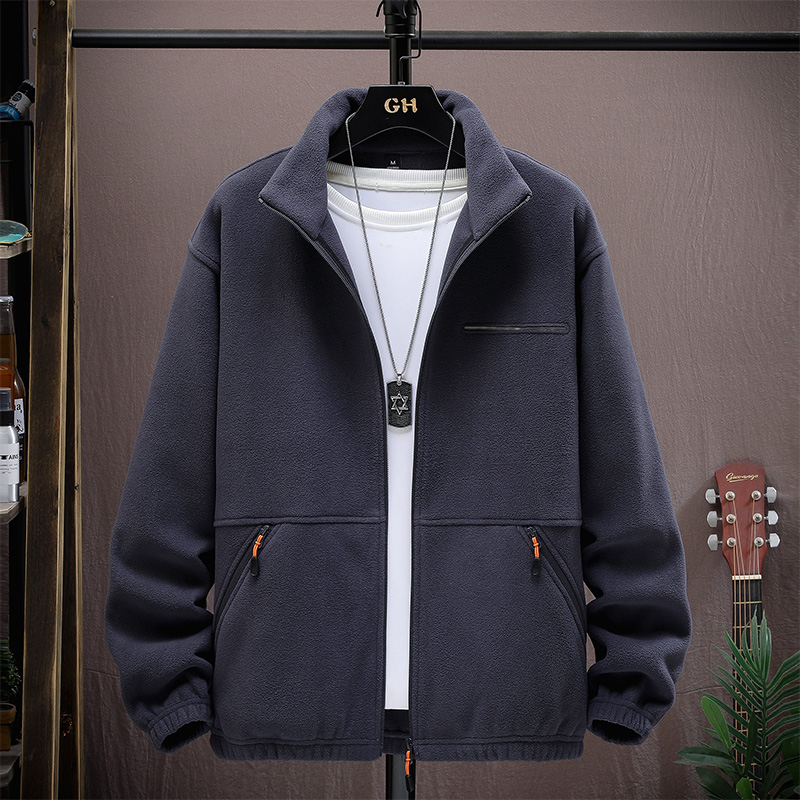 男士春秋冬季新款潮牌痞帅摇粒绒立领夹克男保暖休闲卫衣外套爆款