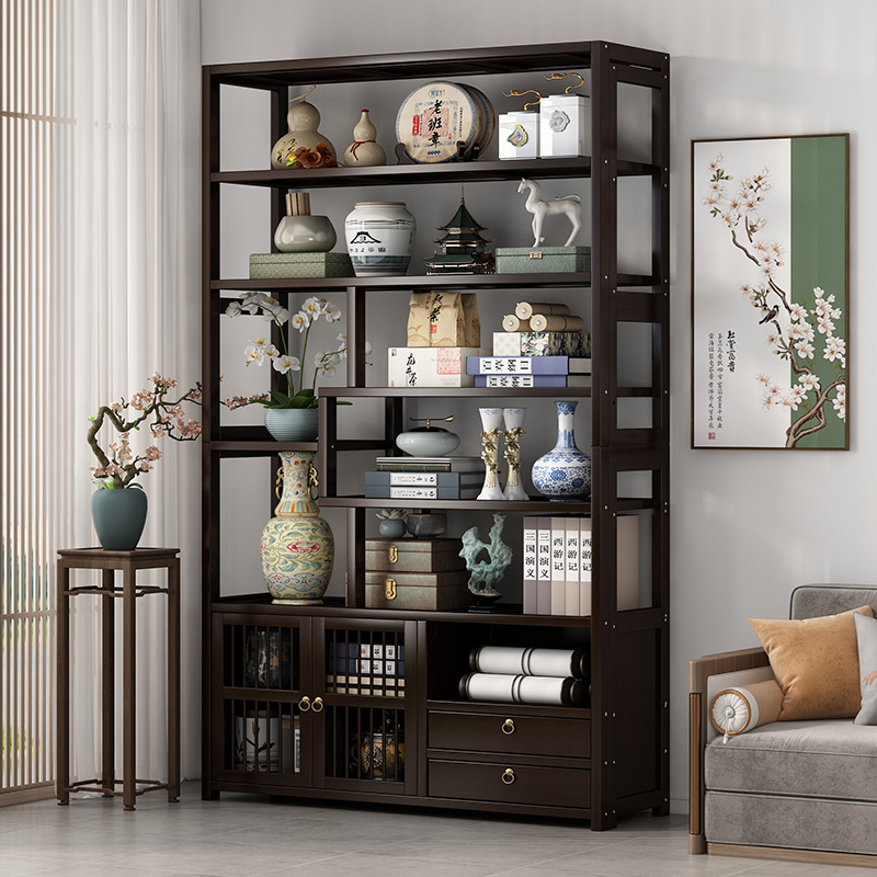 中式博古架家用茶柜置物架红酒架展示柜茶室茶具摆放架客厅收纳架