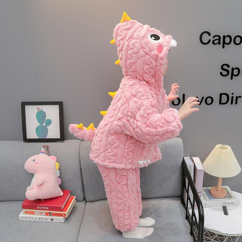 巴拉优选女童冬季加厚睡衣套装小童宝宝三层夹棉儿童冬款珊瑚绒加