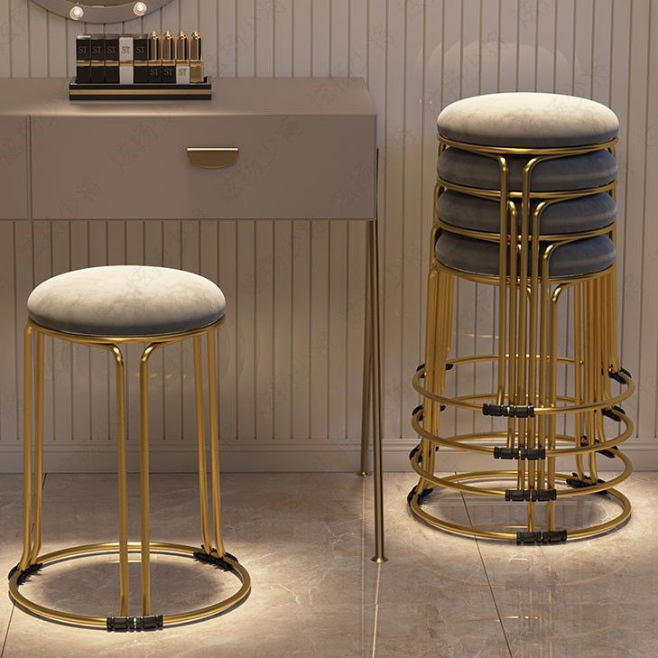 轻奢凳子家用化妆圆凳子铁艺椅子高凳铁板凳超厚全钢钢筋凳子加粗