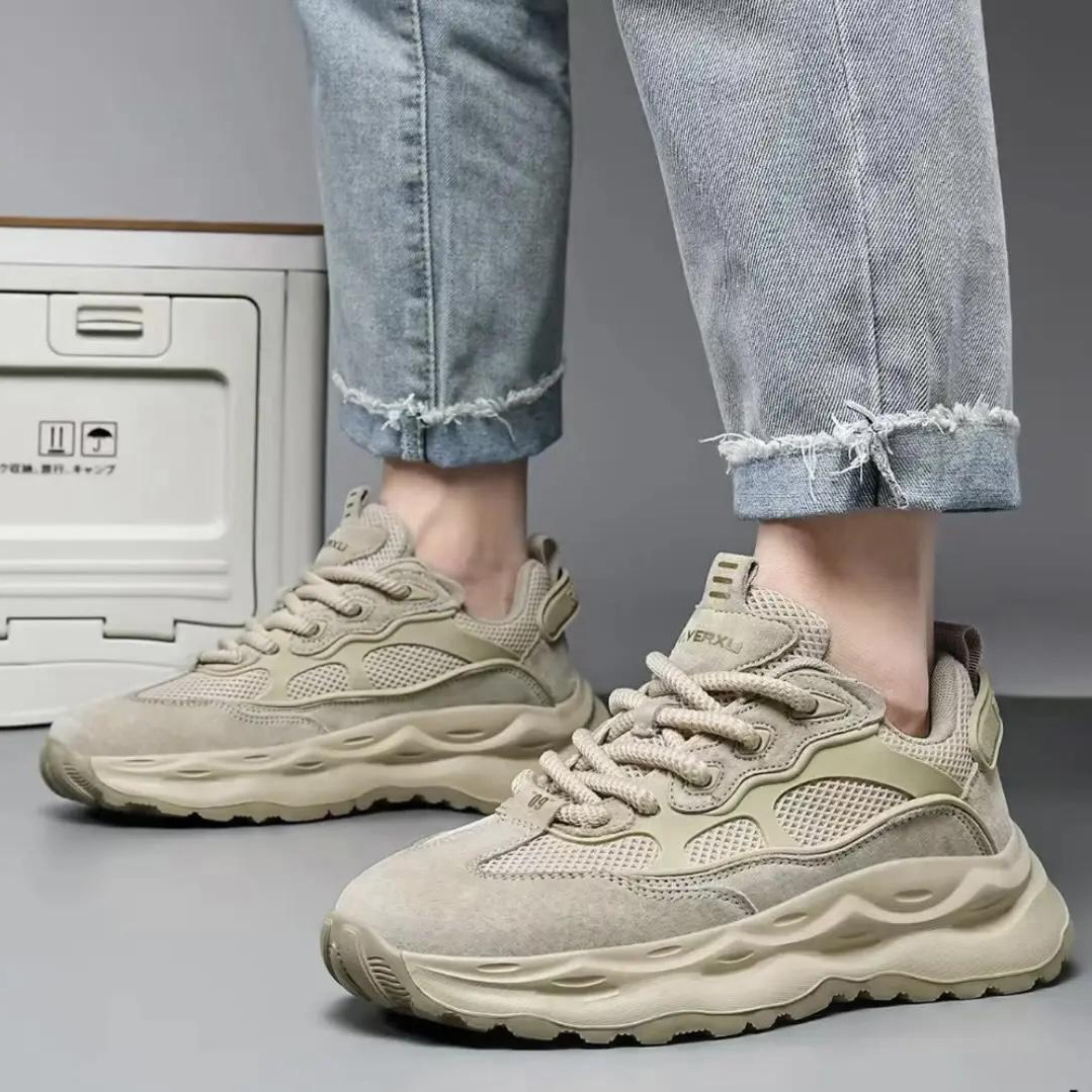 冬季新款 男款百搭老爹鞋 双网透气皮面防水增高轻便情侣款送袜子