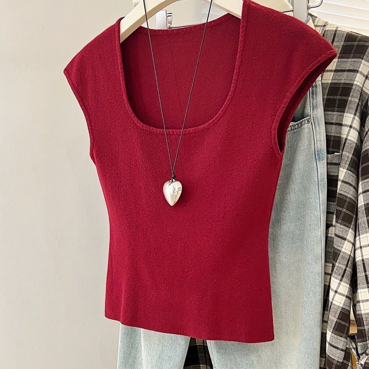 飞飞袖冰丝针织衫背心女2024夏季新款修身收腰无袖上衣螺纹打底衫