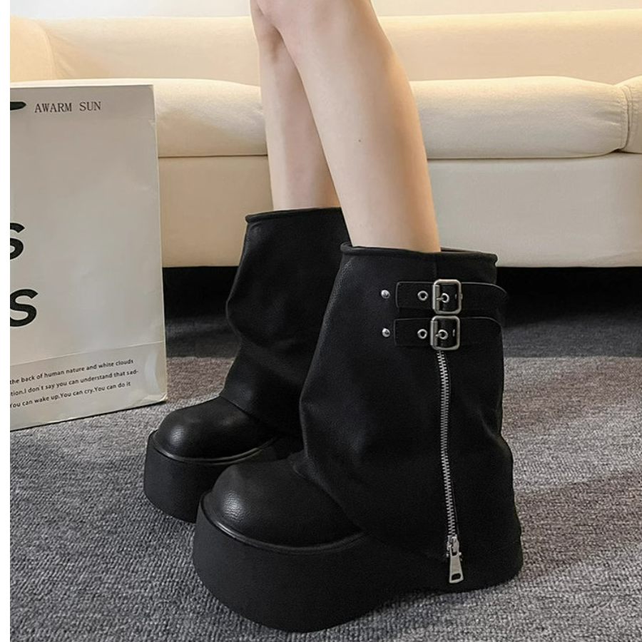 短靴女百搭秋季新款爆火增高厚底韩系瘦瘦靴小个子配裙子裤管靴潮