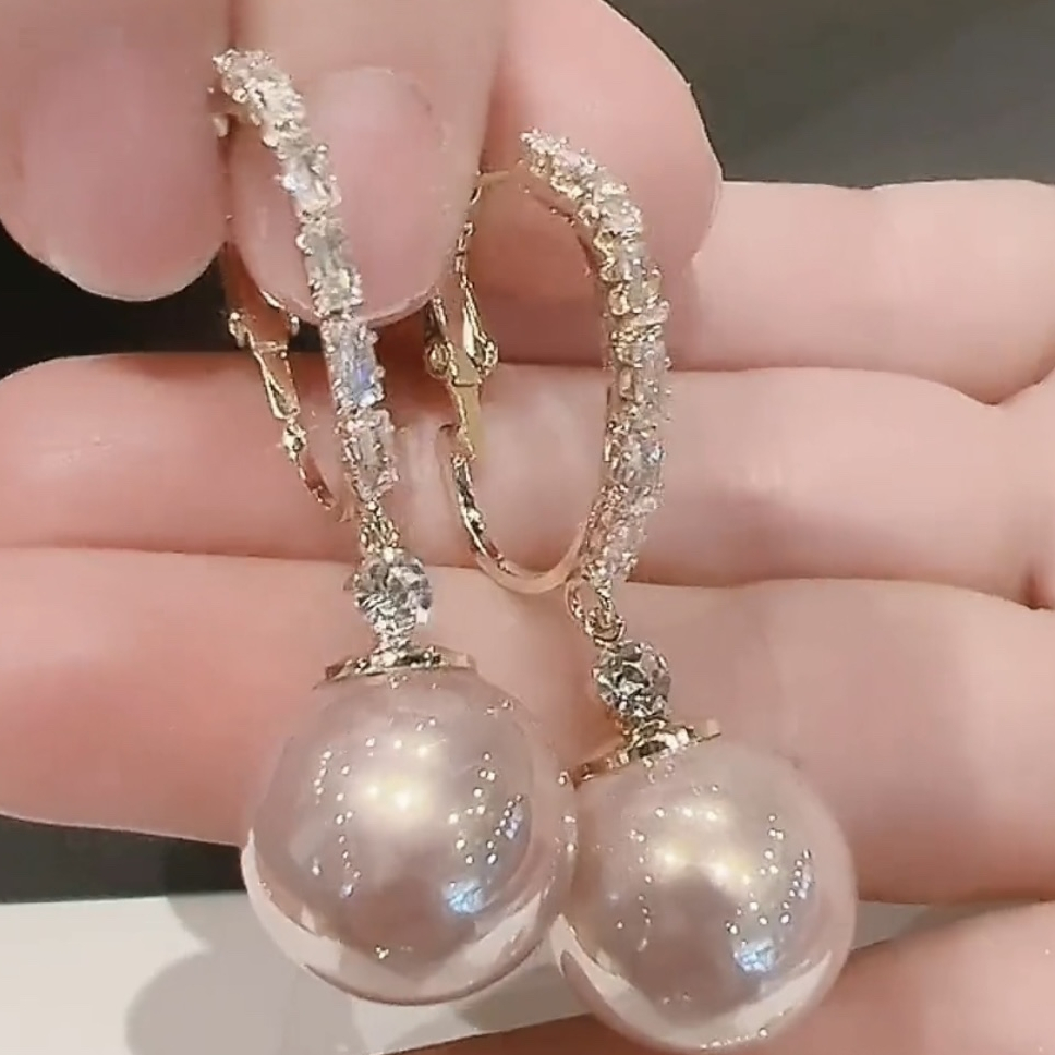 高级感大气长款白珠珠耳环2023新款潮气质网红小众轻奢耳饰耳扣女