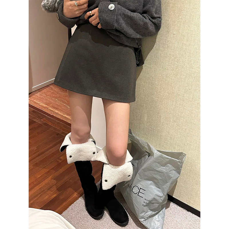 Moses Queen/魔西女王秋冬款辣妹黑色高腰短裙显瘦A字设计感短裙