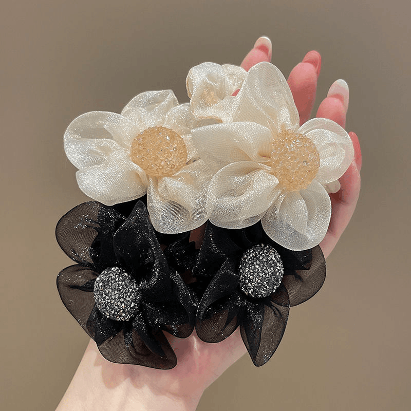 太阳花朵发绳2024年新款网纱闪亮水钻发圈女高级感轻奢夏季扎头绳