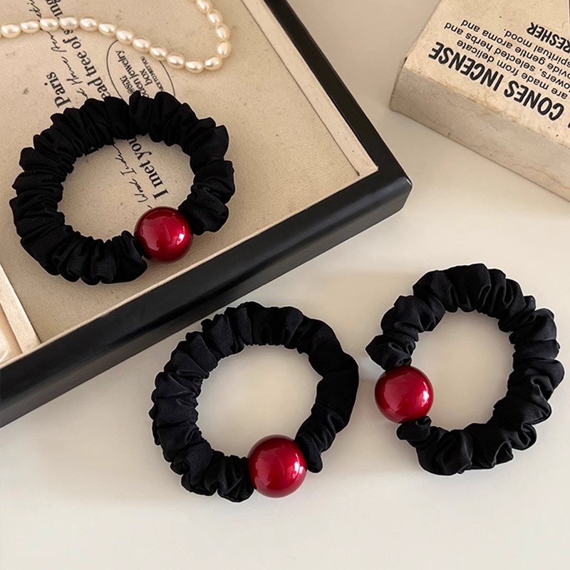 法式简约安可拉红珍珠头绳发圈女高弹力马尾发绳气质百搭皮筋头饰